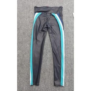 SPANX Faux Leather Track Stripe 7/8 Leggings Womens Medium Navy Cool Blue